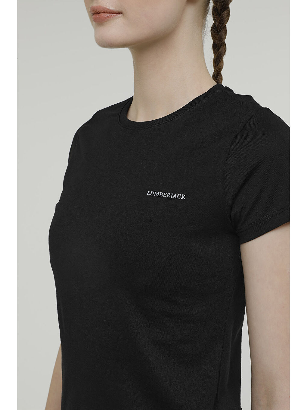 W-CT122 BASIC C NECK T-SH Siyah Kadın Kısa Kol Tişört-3