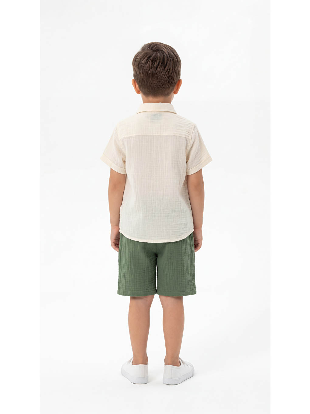 Yeşil Cep Detaylı Kısa Kollu Erkek Çocuk Gömlek & Şort Takımı-3