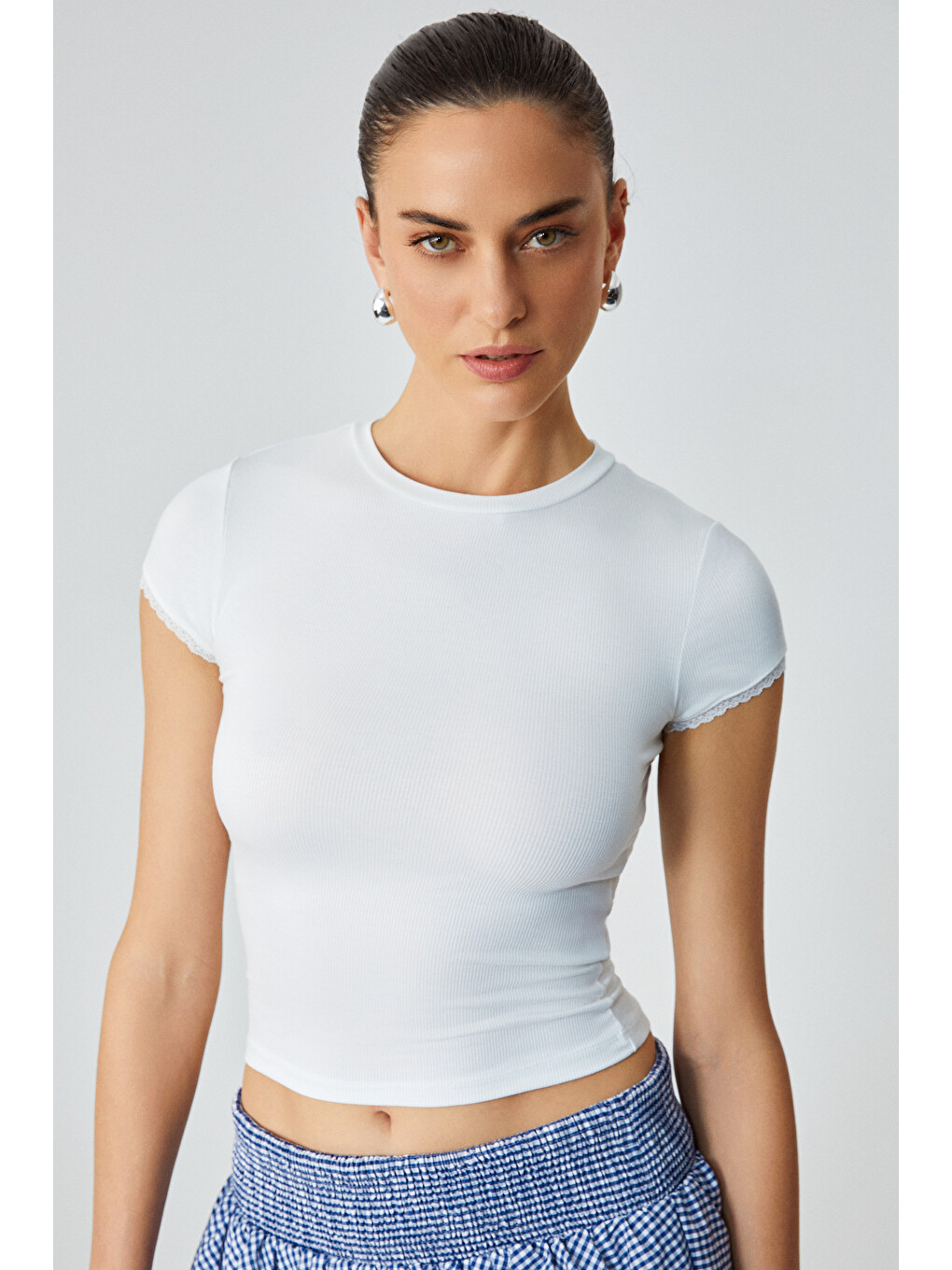 Beyaz DULCE Kadın Slim Fit Kısa Kollu BEYAZ T-Shirt-4