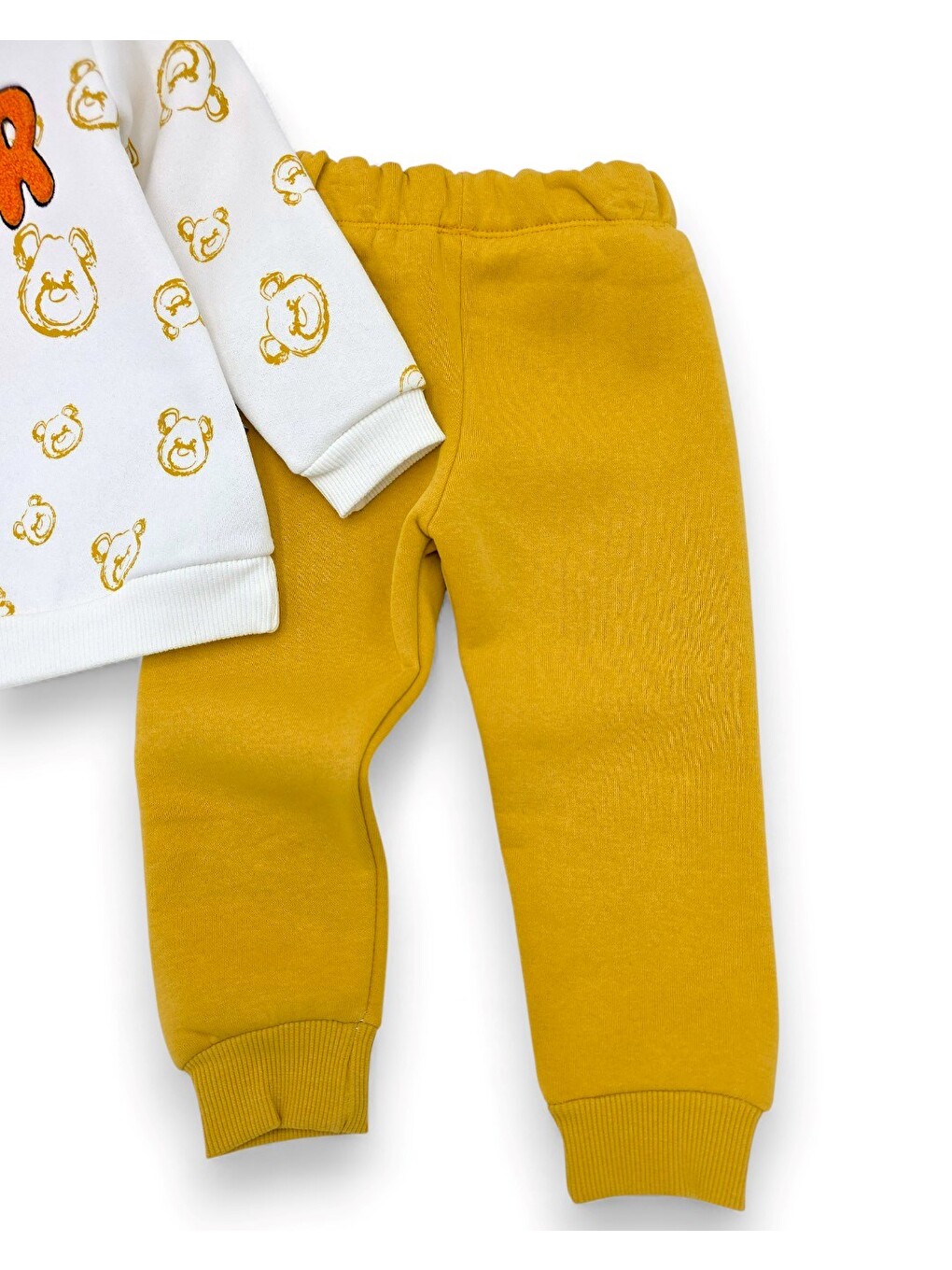 Sarı Erkek Bebek Bear Nakışlı Kışlık 3 İp Şardonlu Takım-2