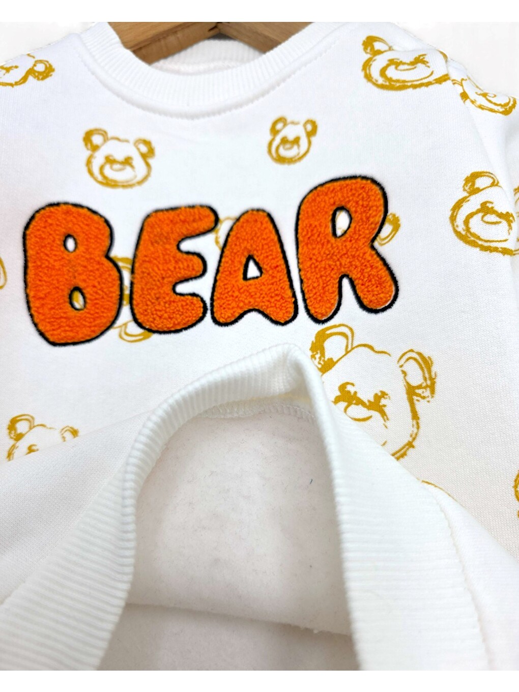 Sarı Erkek Bebek Bear Nakışlı Kışlık 3 İp Şardonlu Takım-3