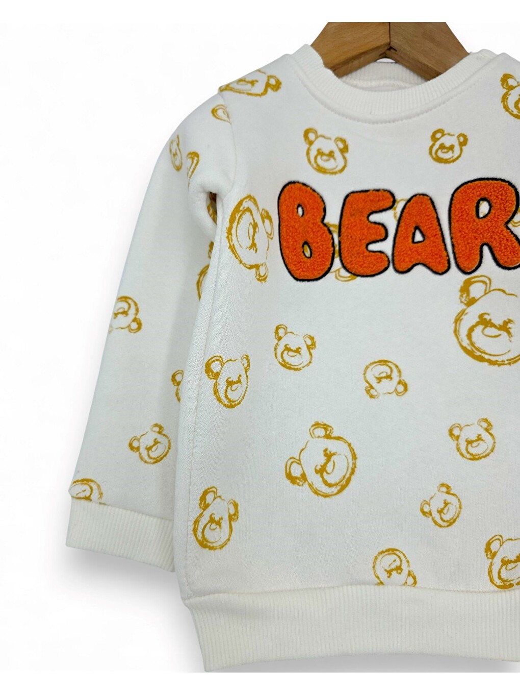 Sarı Erkek Bebek Bear Nakışlı Kışlık 3 İp Şardonlu Takım-4