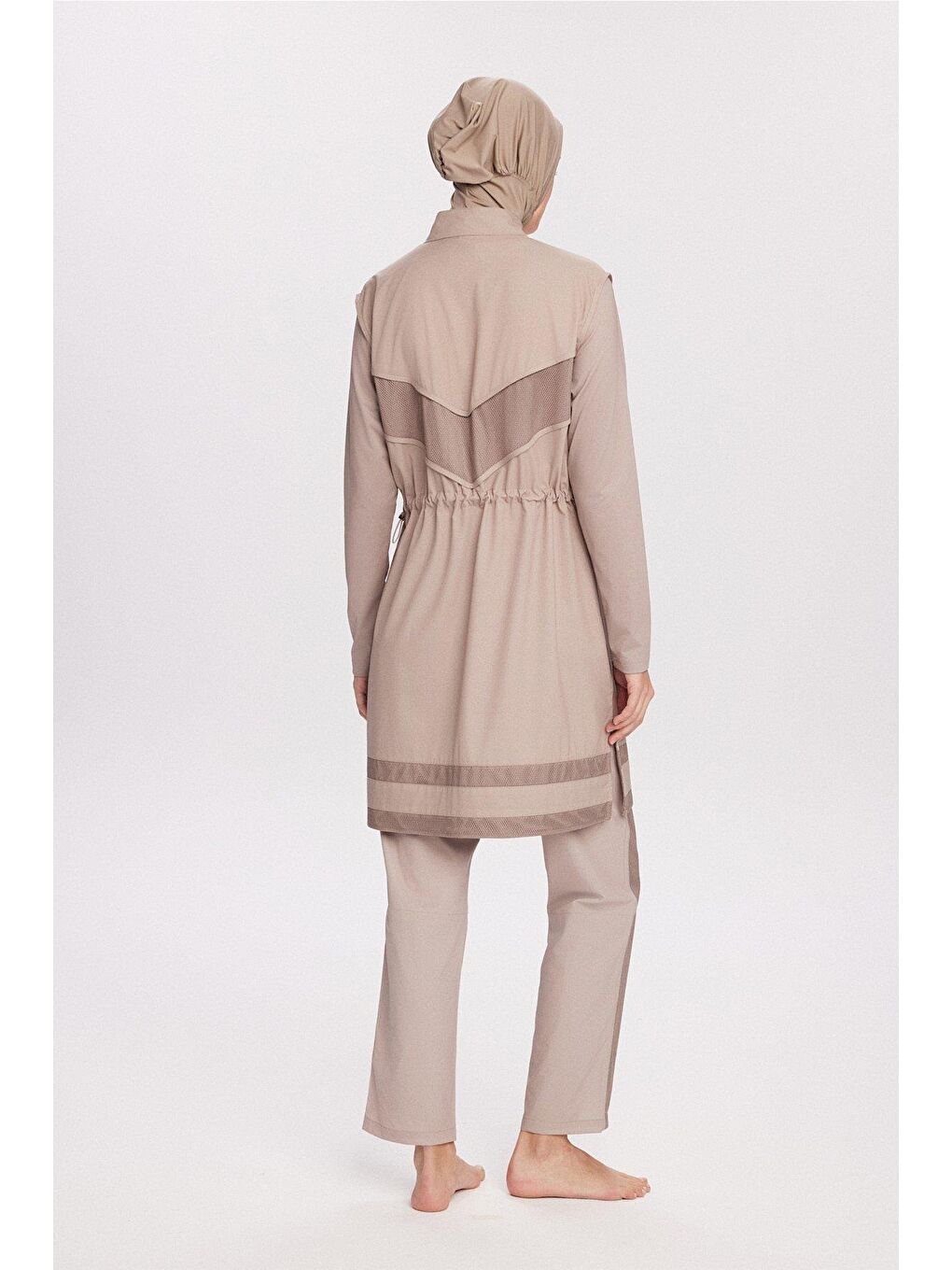 Bej File Detaylı Vizon 5 Parça Tam Tesettür Mayo Takımı 2853-5
