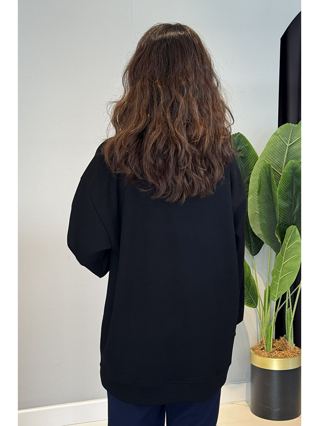 Taş Detaylı Düşük Kol Sweat Tunik 36135 Siyah-2