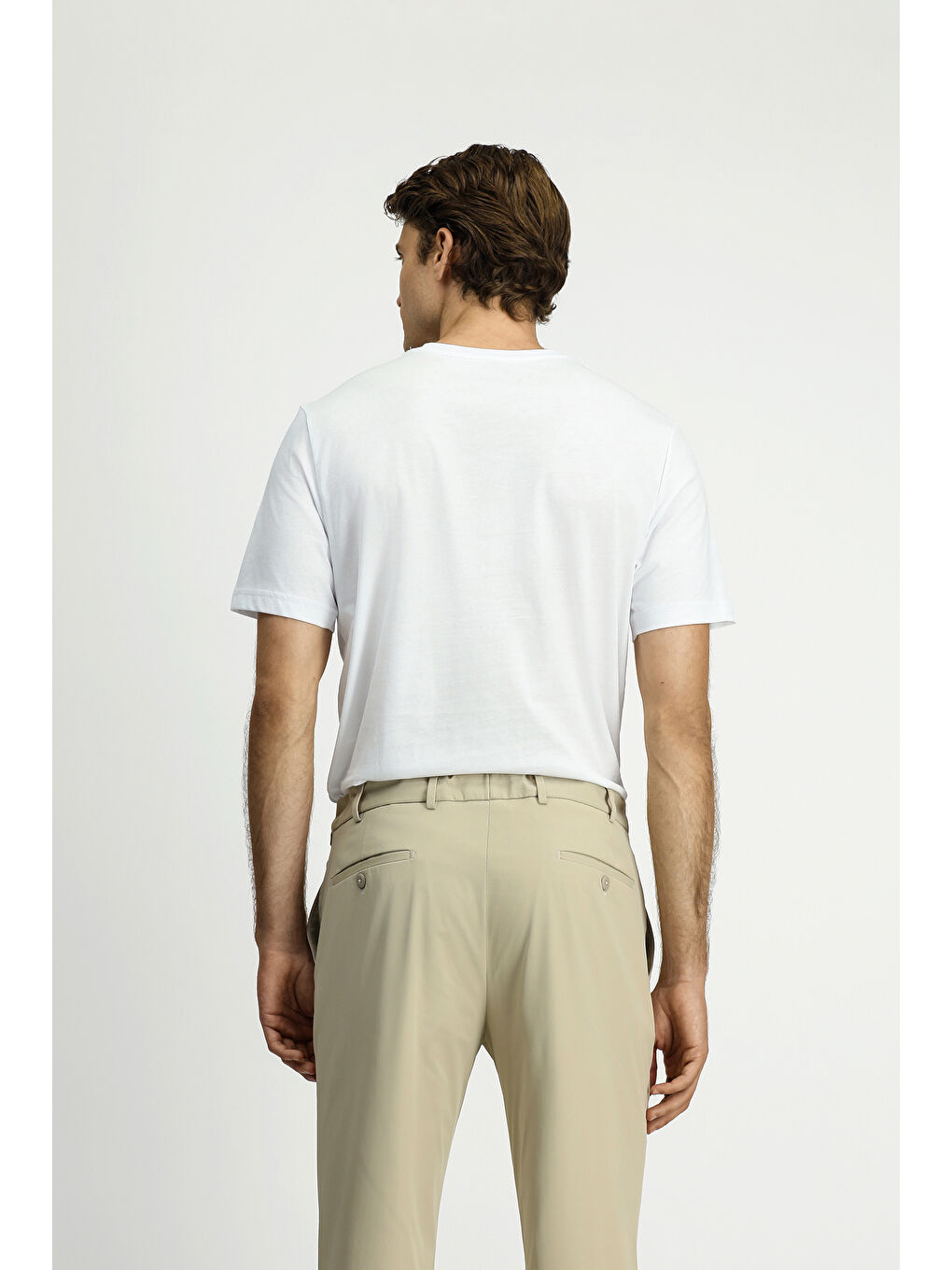 Beyaz Bisiklet Yaka Regular Fit Pamuk Tişört-4