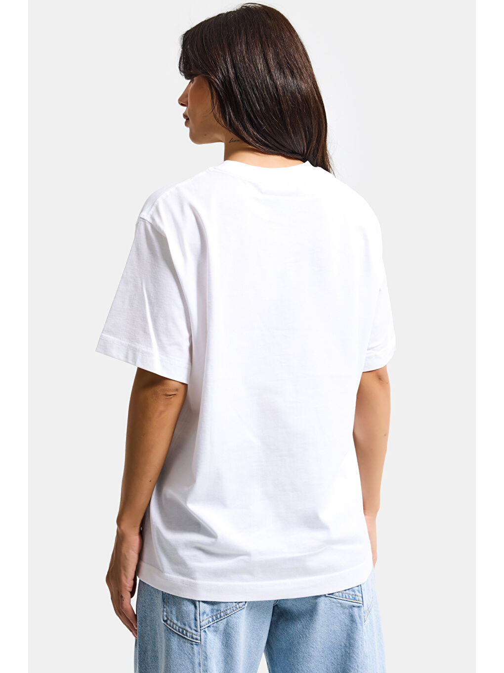 Kadın Beyaz s6-127 Oversize Glamour Baskılı %100 Pamuk T-Shirt-5