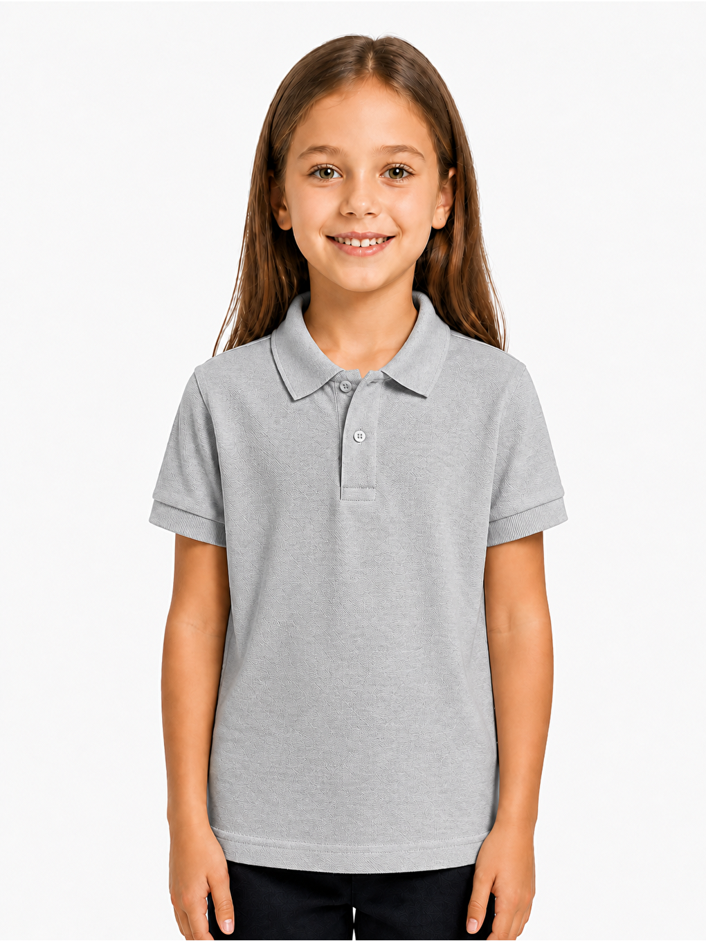 Gri Kids Polo Yaka Basic Kısa Kollu Unisex Çocuk Tişört