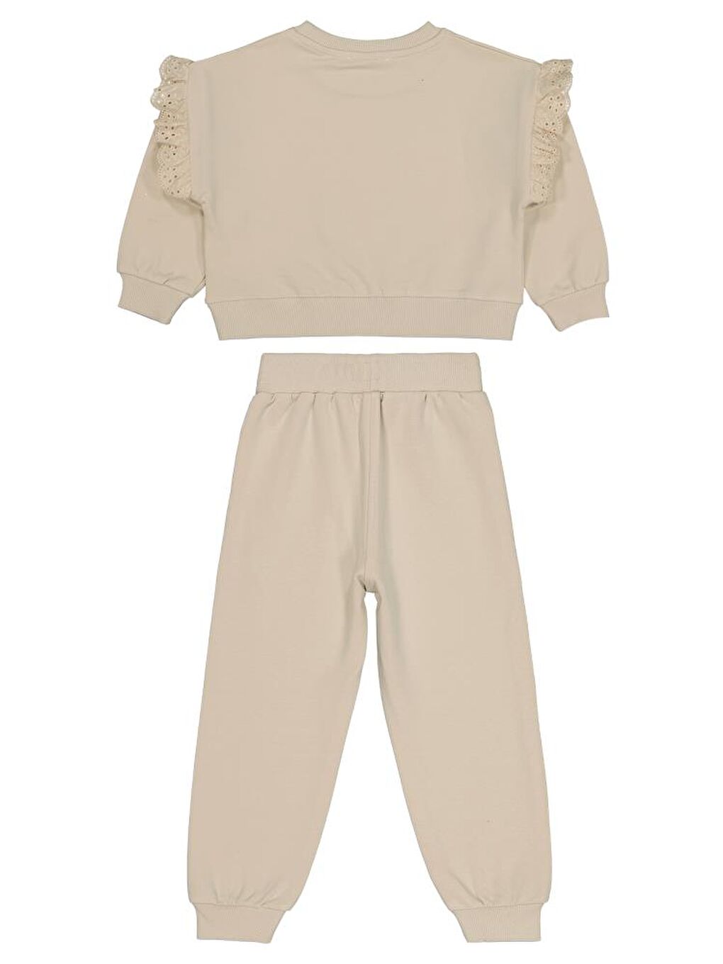 Bej Girls Kolu Fırfırlı 2-5 Yaş Eşofman Takımı-2