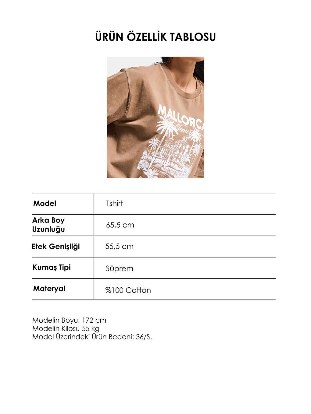 Kahverengi Kadın Kahve s6-16 Oversize Mallorca Baskılı %100 Pamuk T-Shirt-2