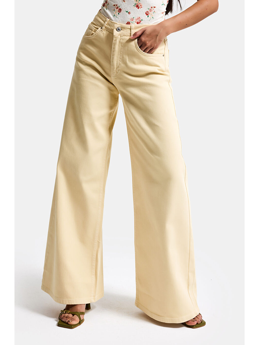 Kadın Sarı 6s6-109 Palazzo Fit Elastan Kumaş Denim Jean