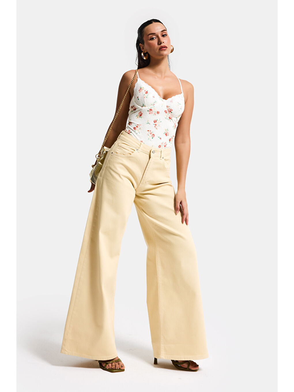 Kadın Sarı 6s6-109 Palazzo Fit Elastan Kumaş Denim Jean-1