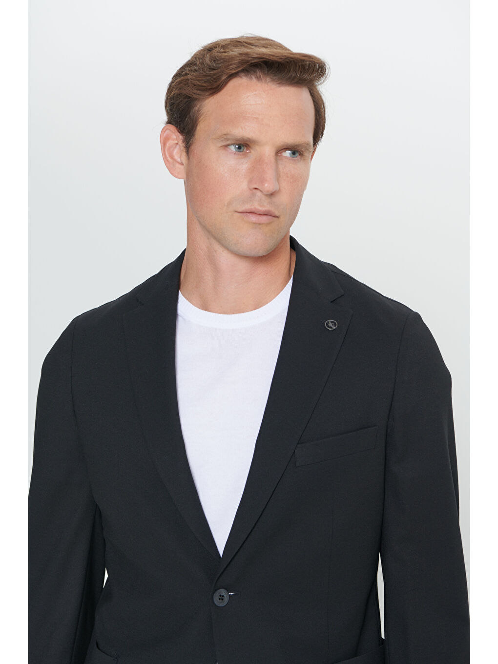 Erkek Siyah Slim Fit Dar Kesim Mono Yaka Yünlü Takım Elbise-3