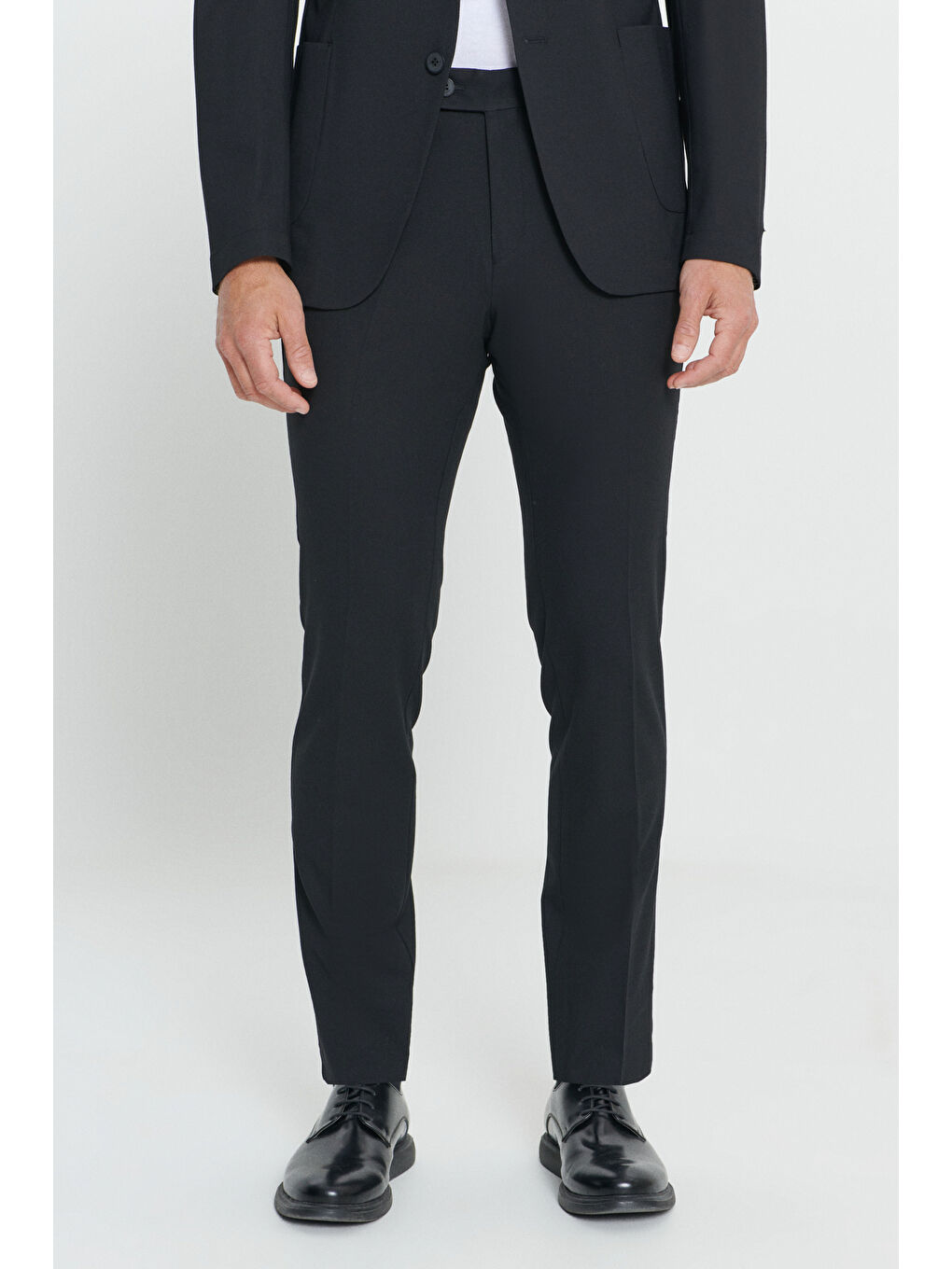 Erkek Siyah Slim Fit Dar Kesim Mono Yaka Yünlü Takım Elbise-4