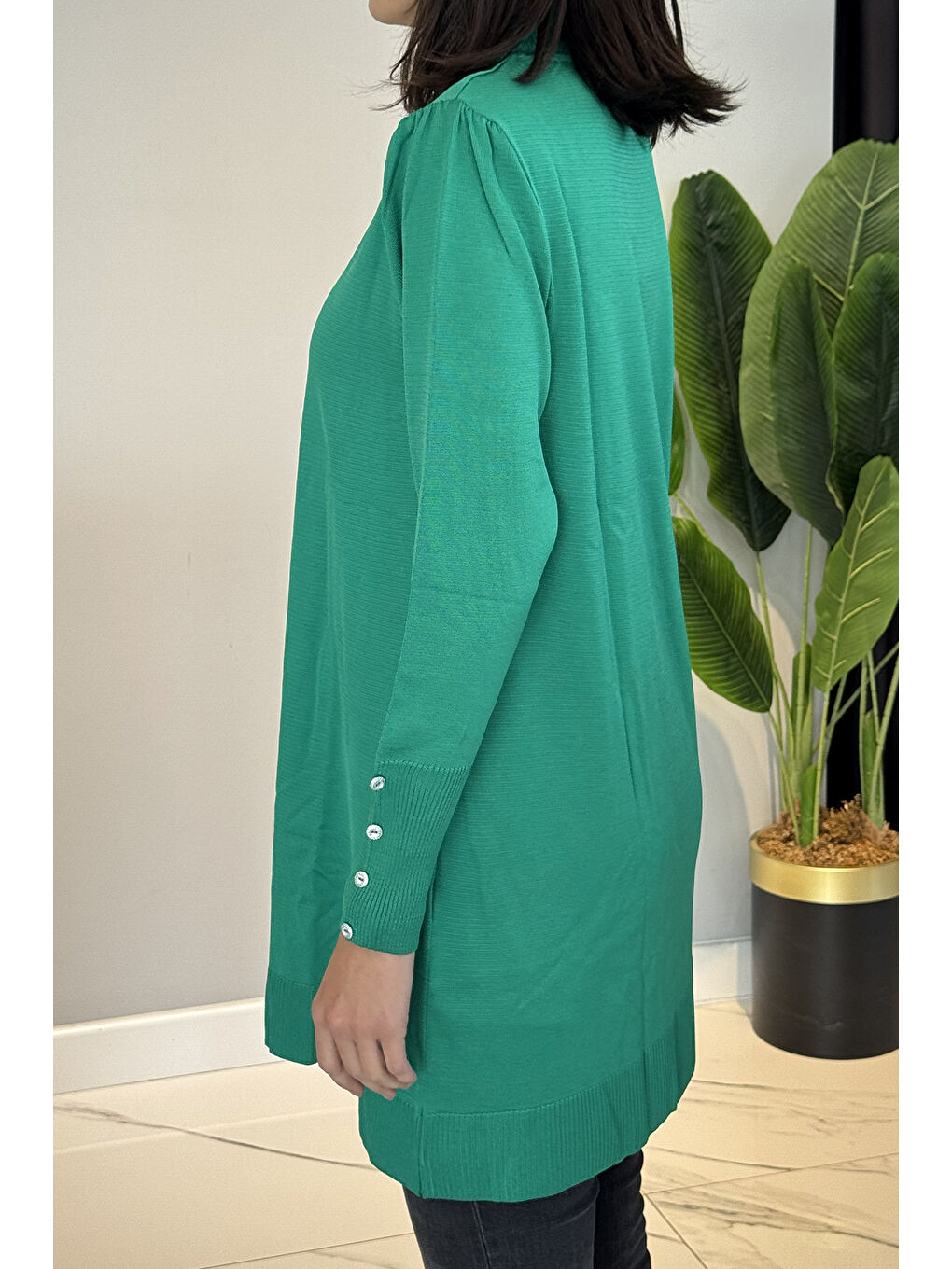 Düğme Detaylı Triko Tunik 34048 Yeşil-1
