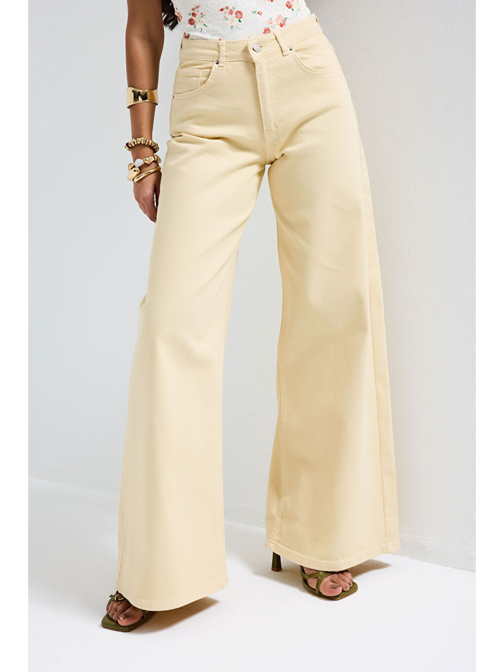 Kadın Sarı 6s6-109 Palazzo Fit Elastan Kumaş Denim Jean-3