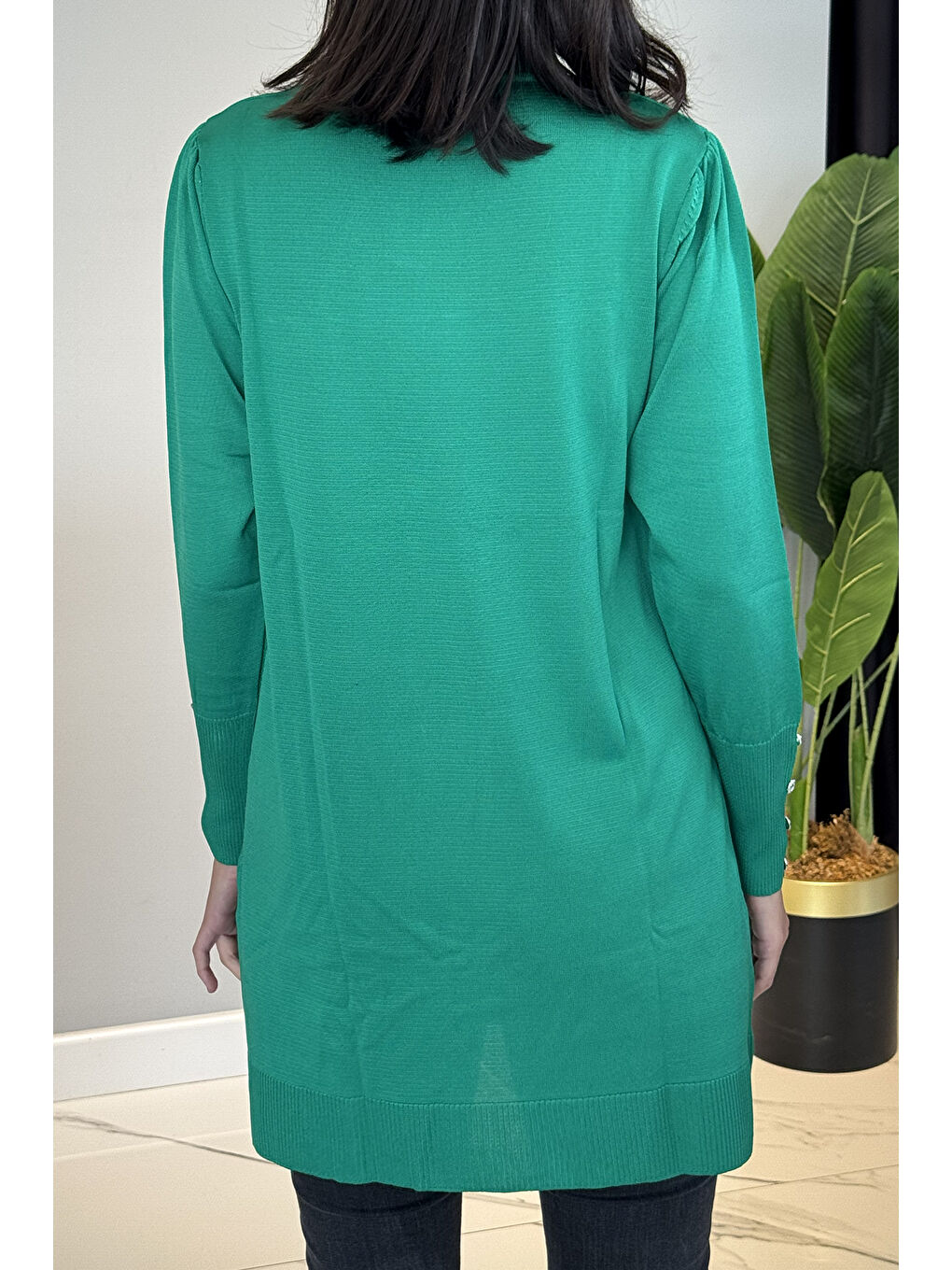 Düğme Detaylı Triko Tunik 34048 Yeşil-2