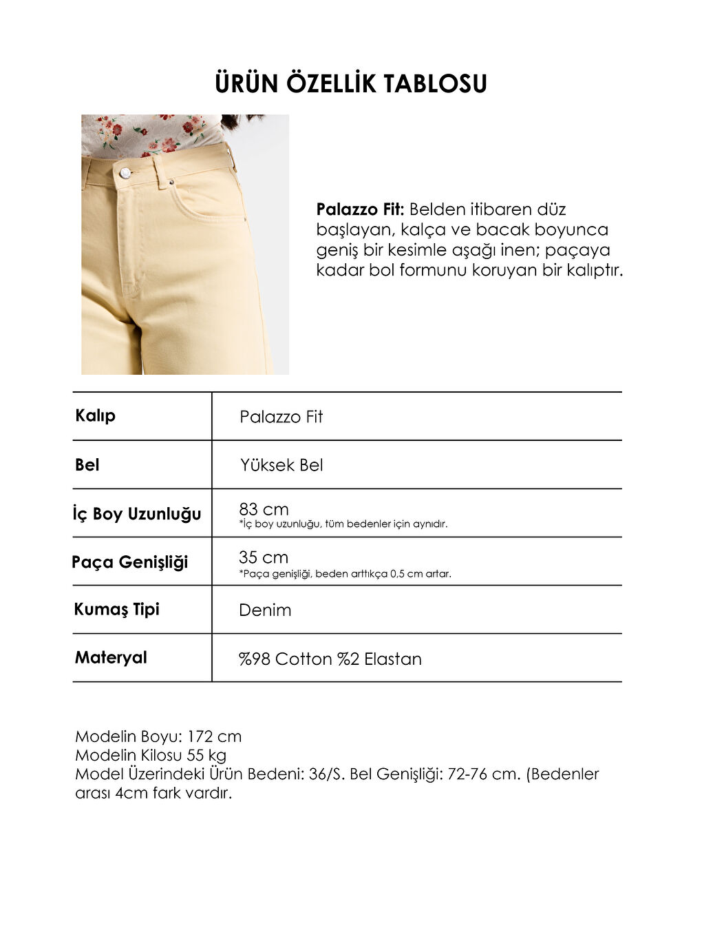 Kadın Sarı 6s6-109 Palazzo Fit Elastan Kumaş Denim Jean-4