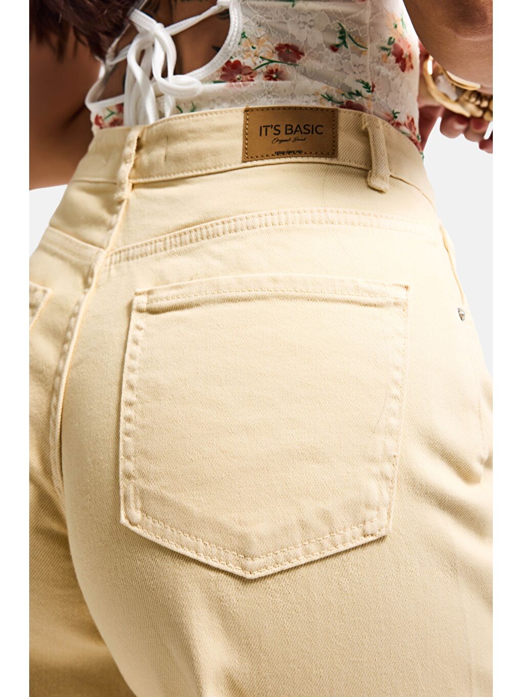 Kadın Sarı 6s6-109 Palazzo Fit Elastan Kumaş Denim Jean-5