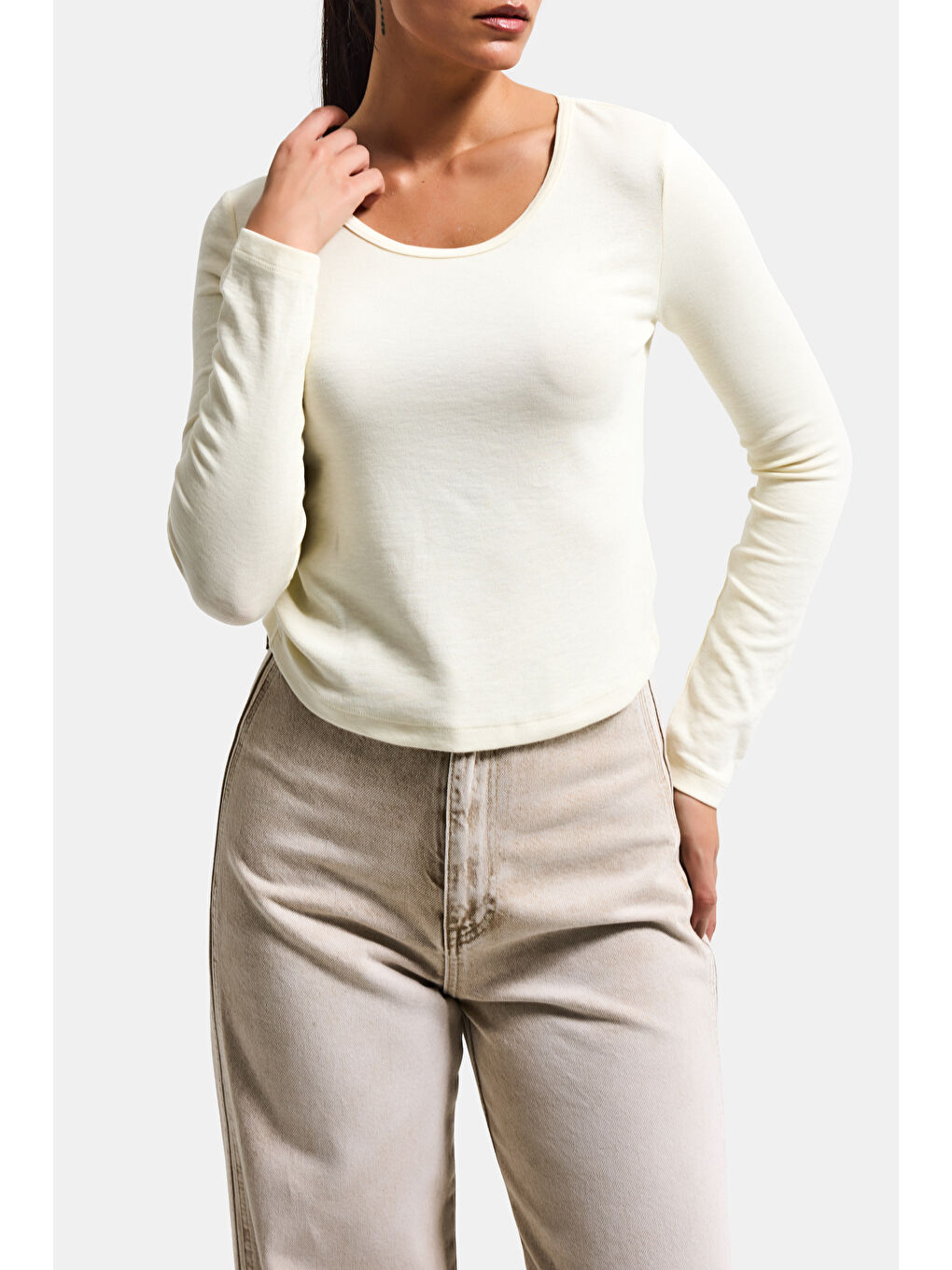 Kadın Ekru w5 %100 Organik Pamuk Esnek Rahat Kesim Bluz