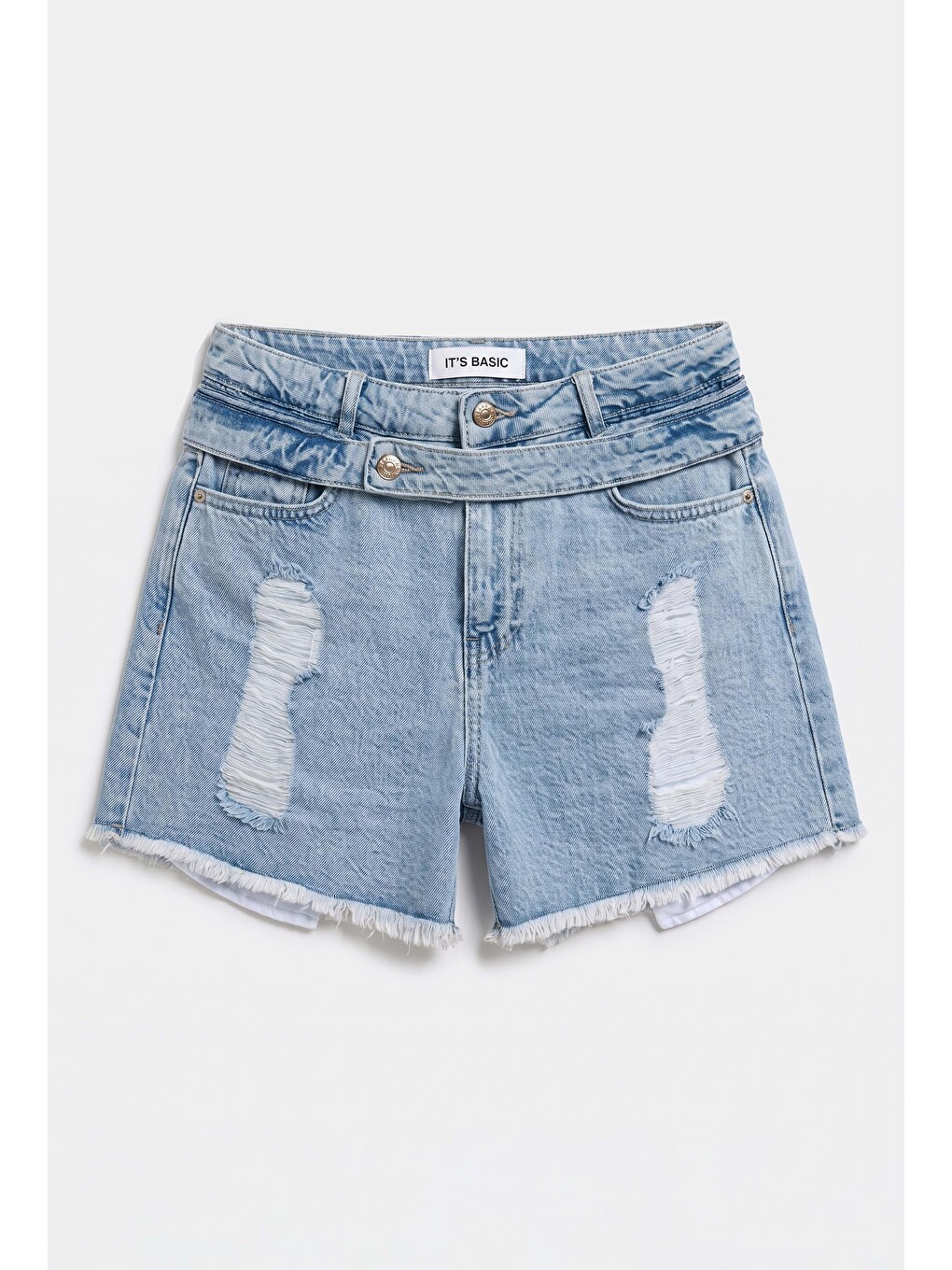 Mavi Kadın Jean Rengi 11s6-3 Relax Mom Kemer Detaylı Tasarım Denim Şort