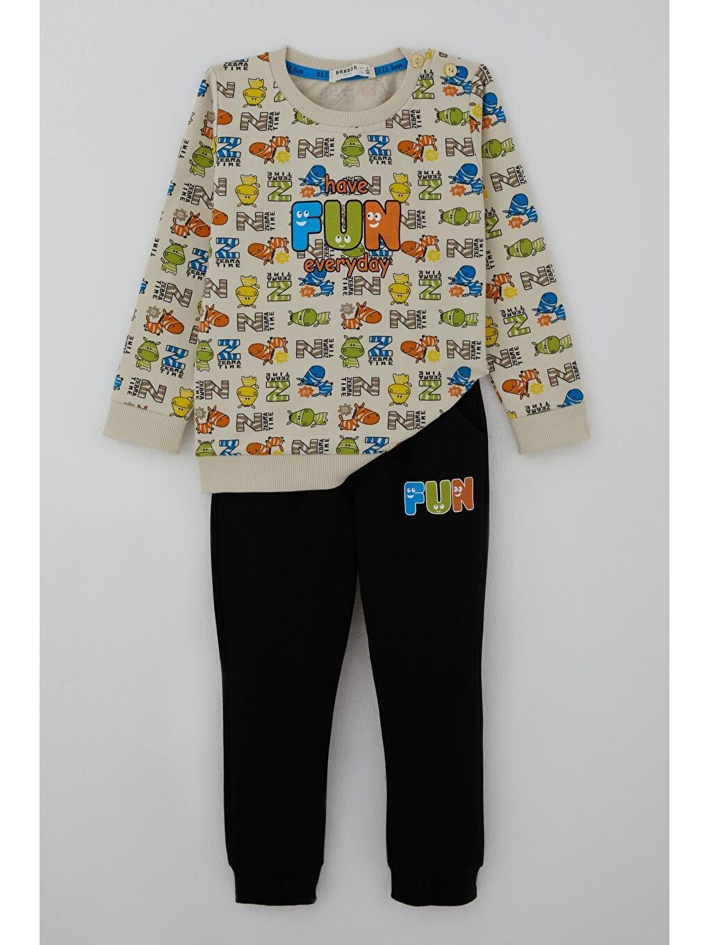 Bej Erkek Çocuk Eşofman Takımı Eğlence Temalı Zebra Macerası Taş (1.5-5 Yaş)-2