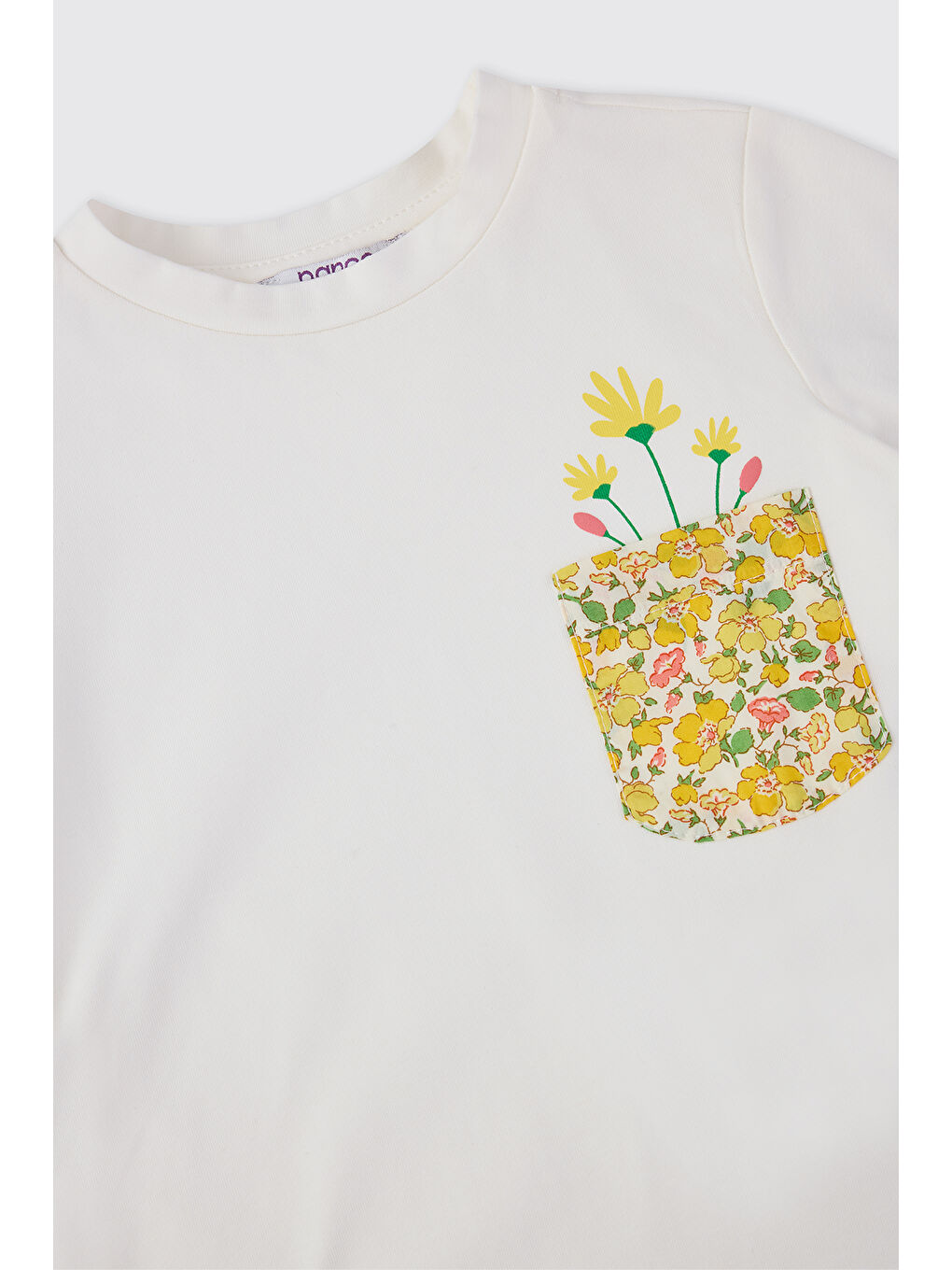 Ekru Liberty Kumaş Çiçek Desenli Kız Bebek Tişört-2