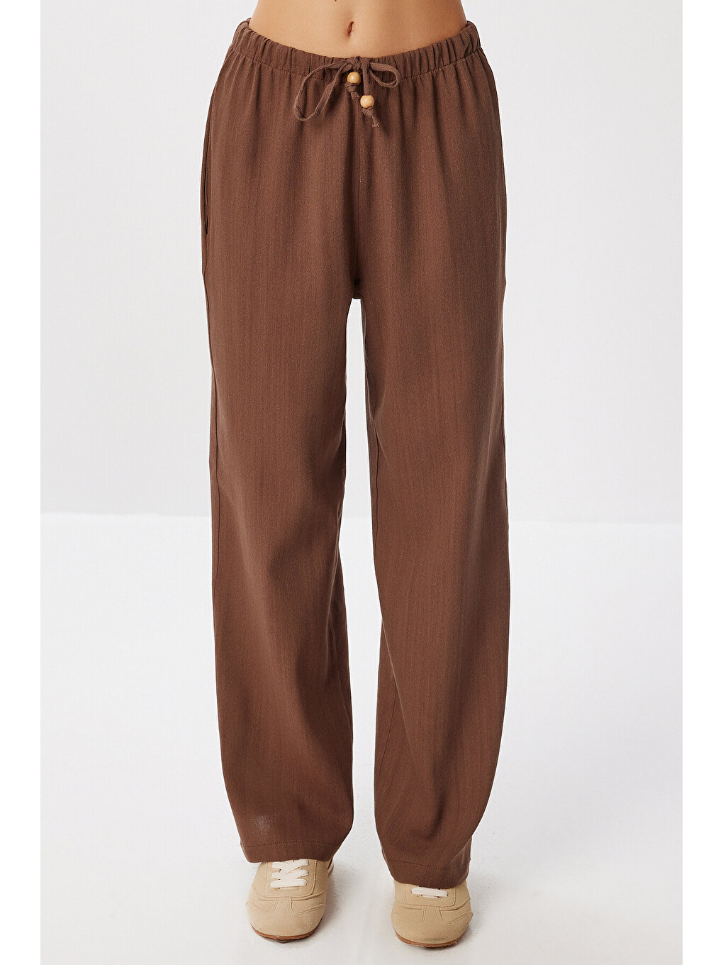 Kahverengi Keten Bluz Pantolon Takım KAKAO LMC0062-4
