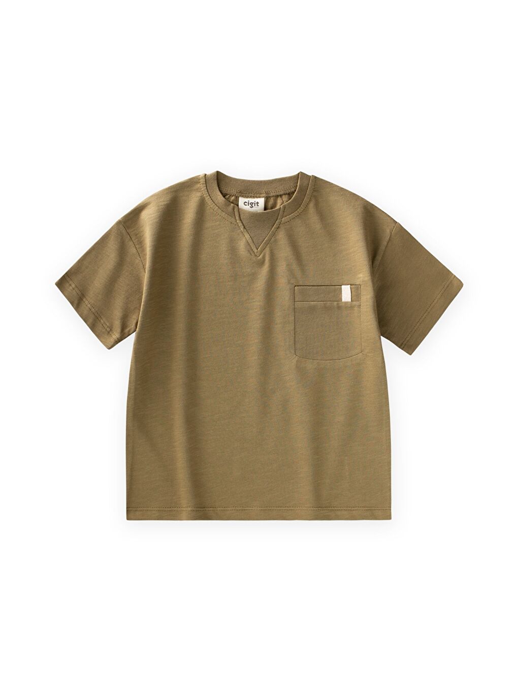Yeşil Yaka Detaylı T-Shirt 2-12 Yaş Olive