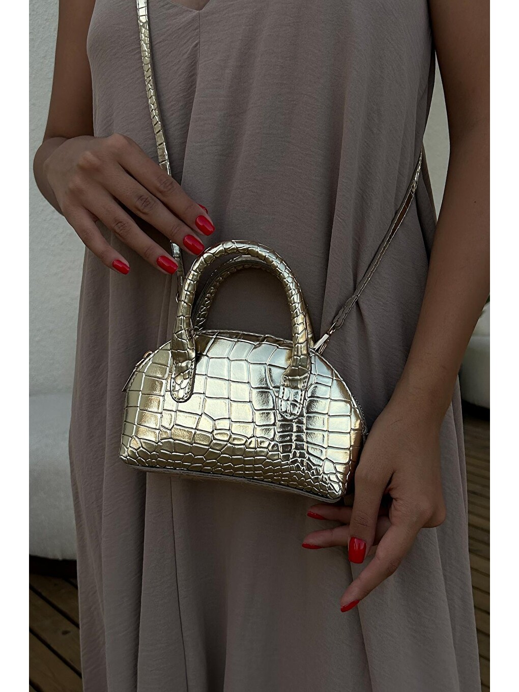 Sarı Clarke Croco Desen Uzun Zincir Askılı Kadın Omuz Çantası Bp-4822o
