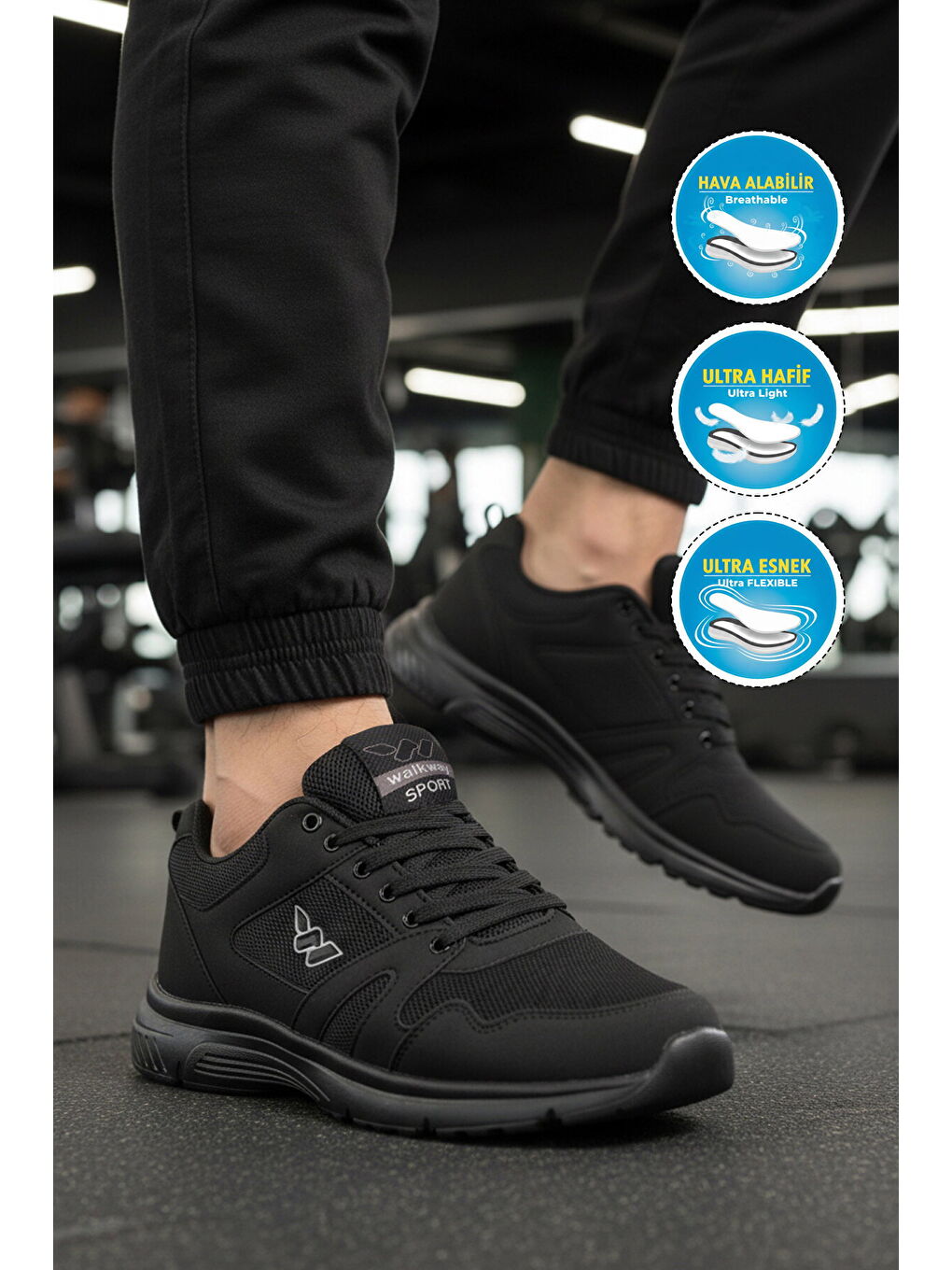 Siyah Fileli Hafif Hava Alabilen Esnek Erkek Spor Ayakkabı 020 M-2