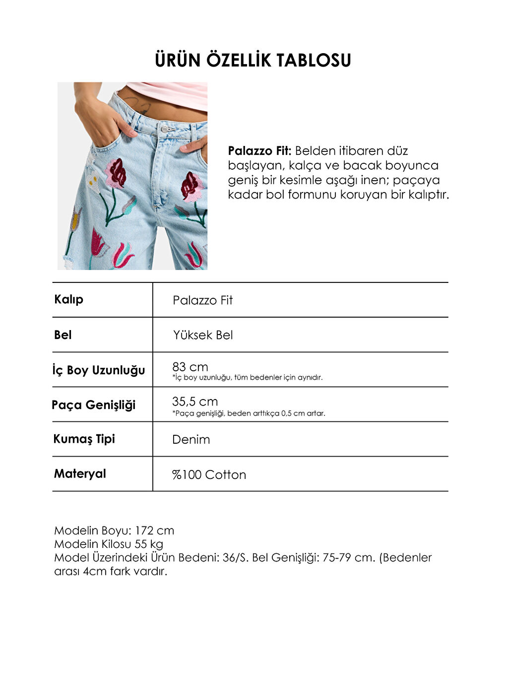 Mavi Kadın Ice 11s6-3 Palazzo Fit Gül Çiçek Nakış Detaylı Özel Tasarım Denim Jean-2