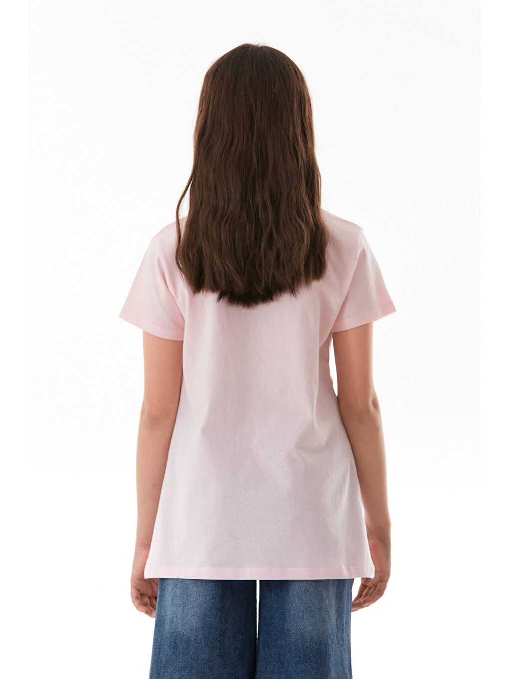 Pembe %100 Pamuk Yazı Baskılı Bisiklet Yaka Kız Çocuk Tişört-2