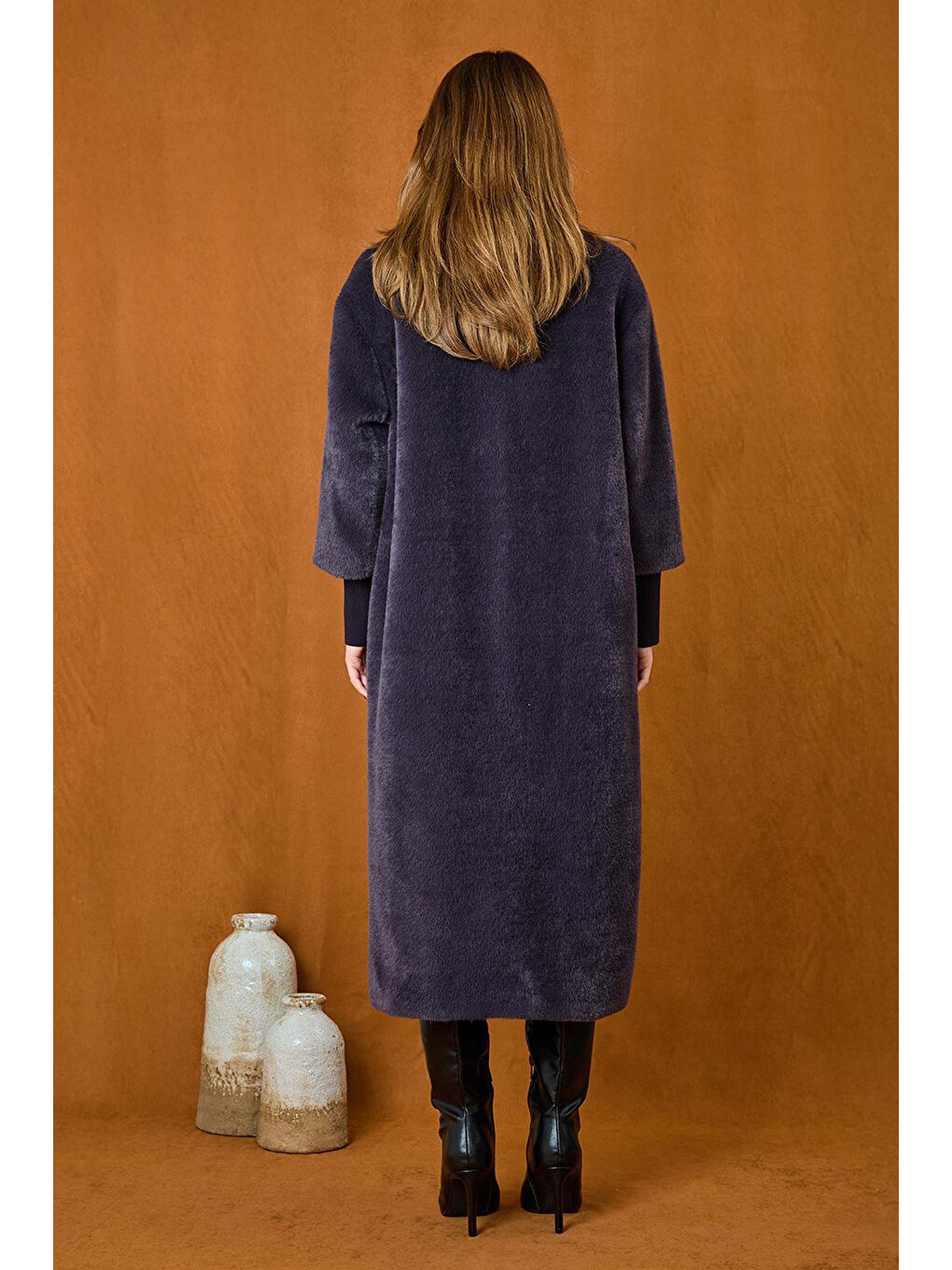 Broş Detaylı Angora Kaban Mont 15231 Antrasit-4