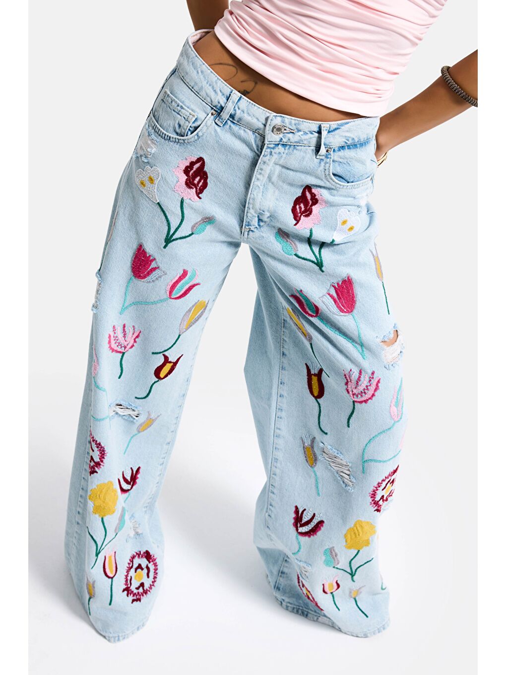 Mavi Kadın Ice 11s6-3 Palazzo Fit Gül Çiçek Nakış Detaylı Özel Tasarım Denim Jean-3