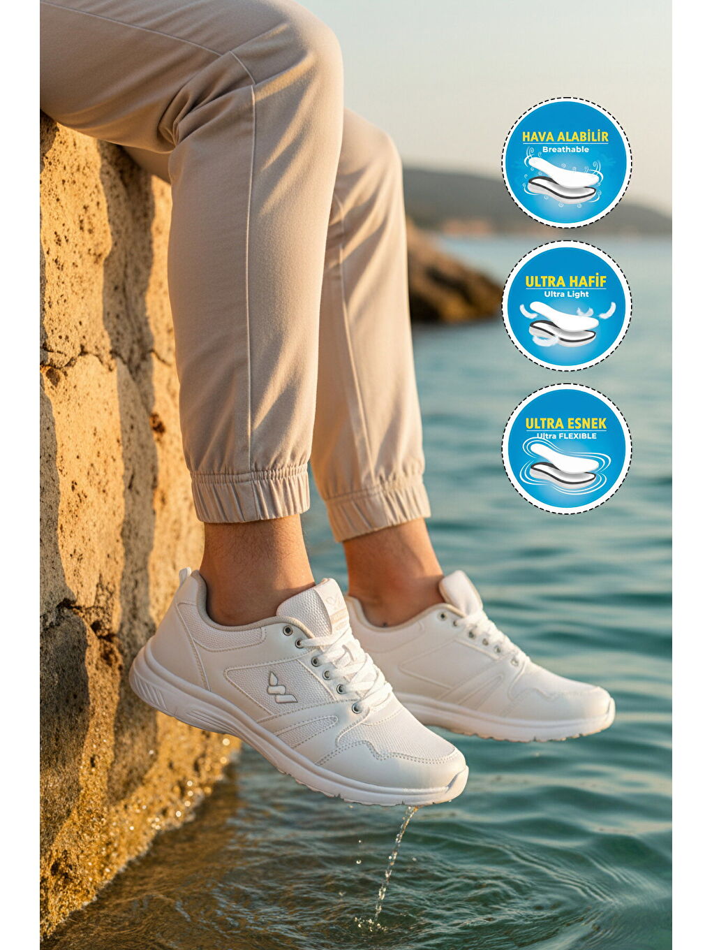 Beyaz Fileli Hafif Hava Alabilen Esnek Erkek Spor Ayakkabı 020 M-2