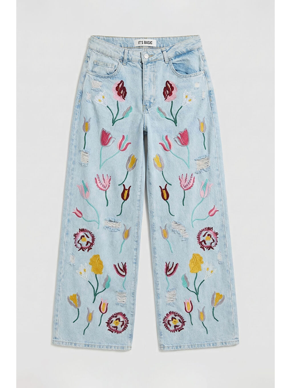 Mavi Kadın Ice 11s6-3 Palazzo Fit Gül Çiçek Nakış Detaylı Özel Tasarım Denim Jean-5