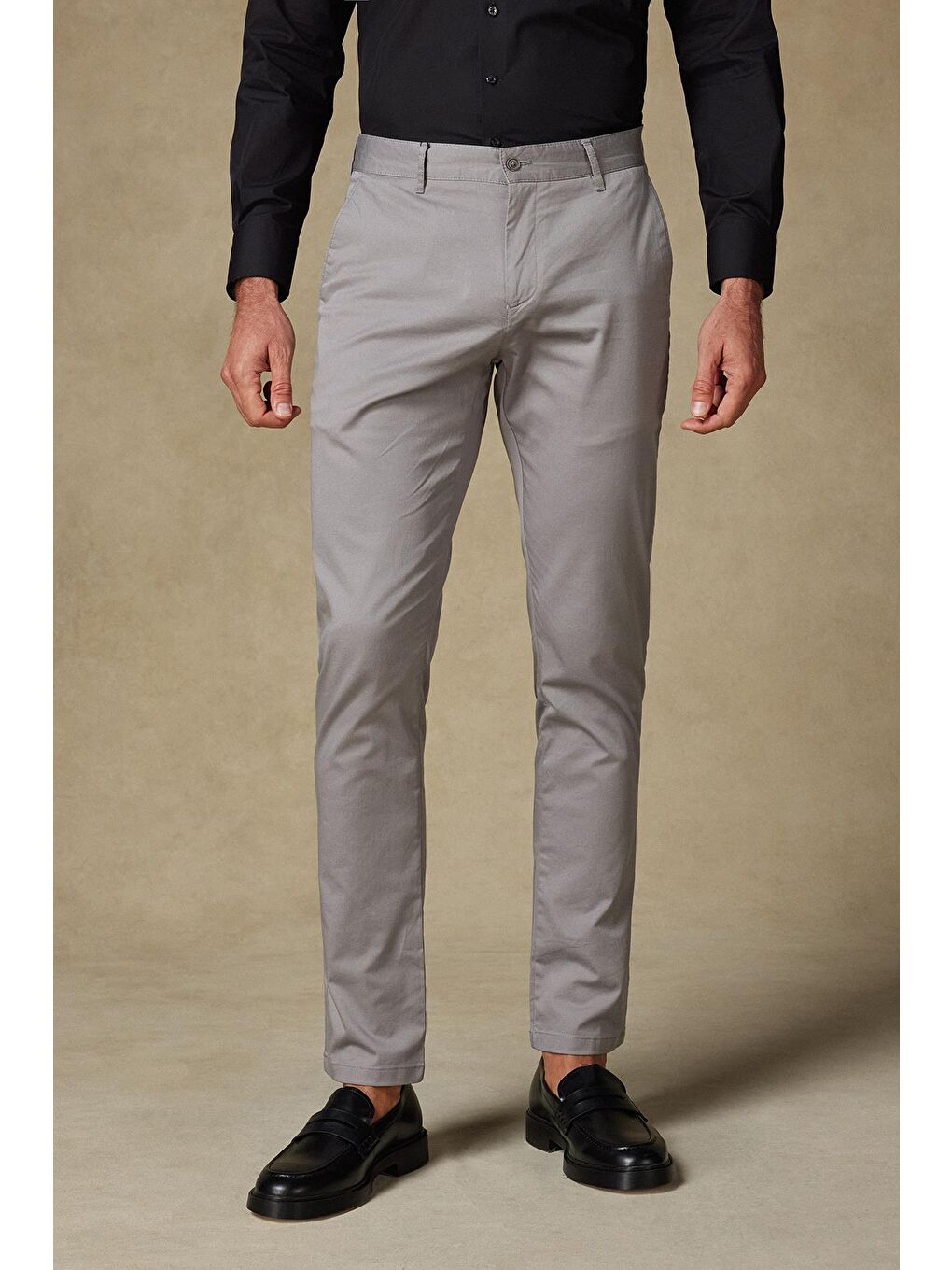 Chino Twill Pamuk Karışımlı Slim Fit Gri Erkek Düz Pantolon