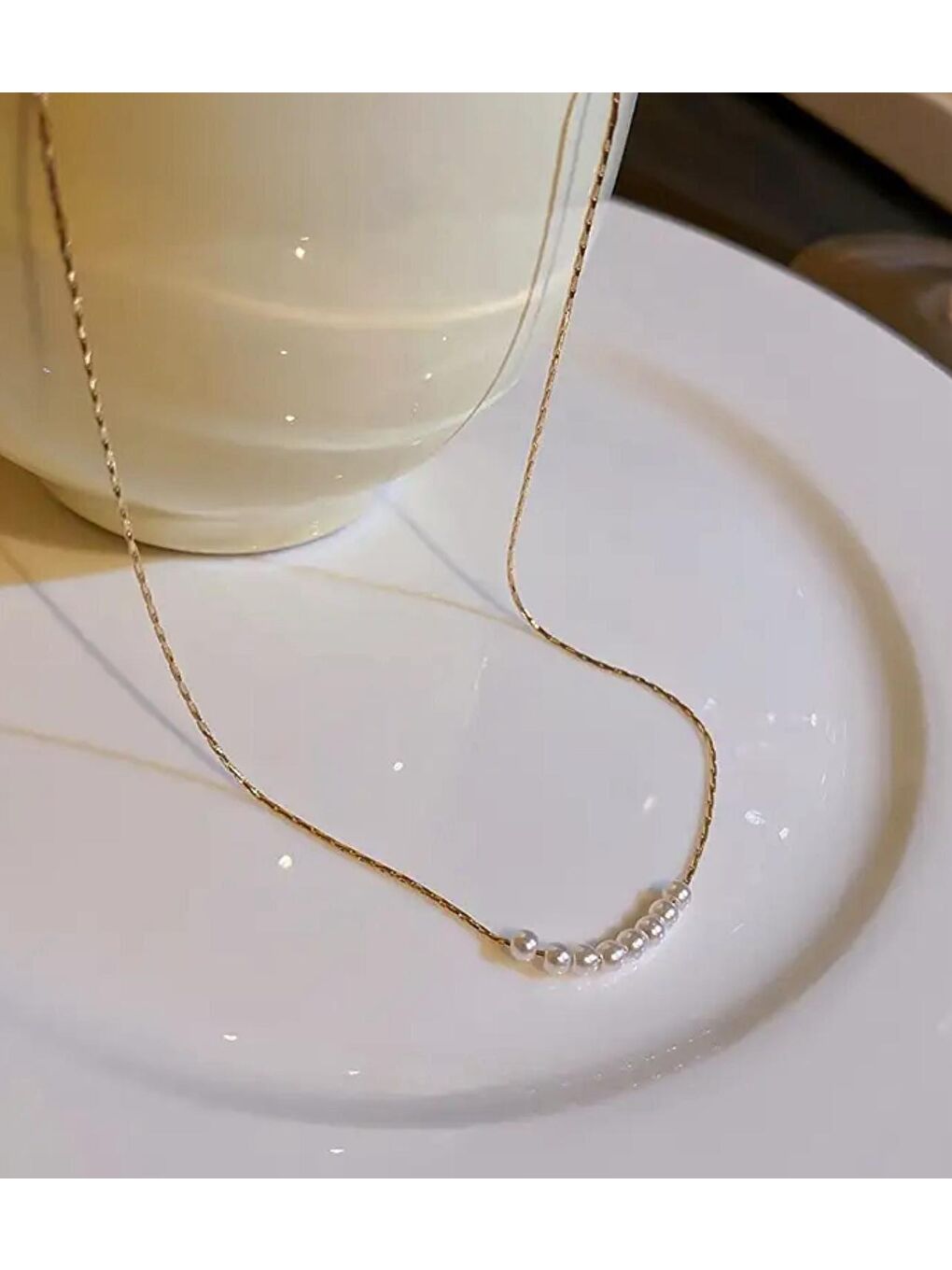 Sarı Gold İncili Yılan Kolye