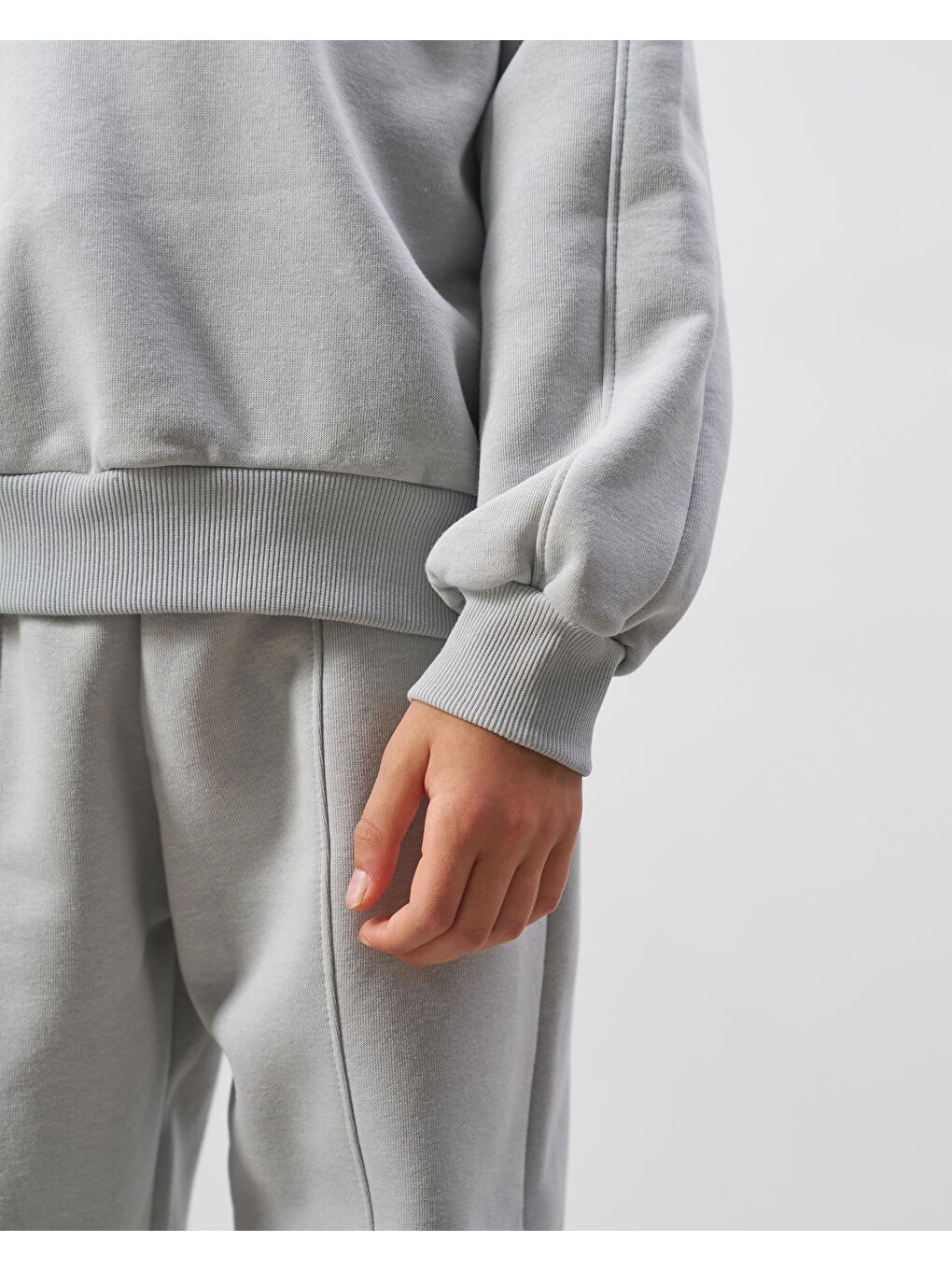 Erkek Çocuk Pamuklu Gri Basic Yazı Baskılı Sweatshirt Eşofman Alt-Üst Takım-4