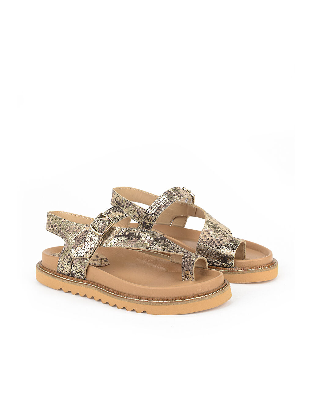 Kadın Hakiki Deri Sandalet 1611050Z8523 Bej-Yılan-1