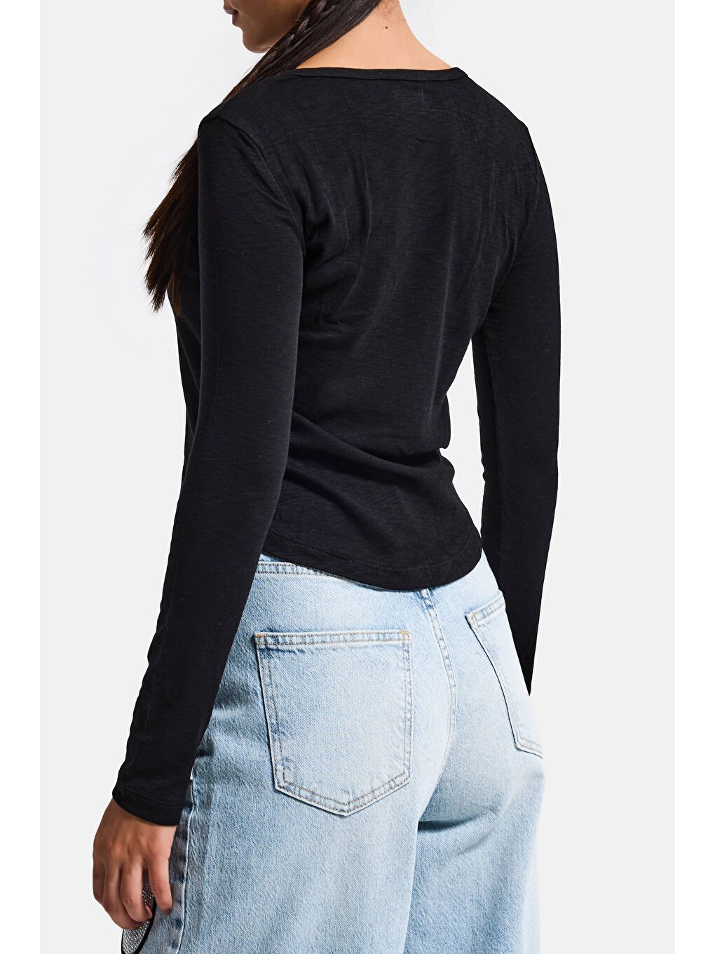 Kadın Siyah w5 %100 Organik Pamuk Esnek Rahat Kesim Bluz-3