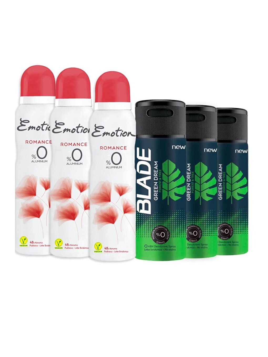 Green Dream Erkek Deodorant 3x150 ml & Emotion Romance Kadın Deodorant 3x150 Ml