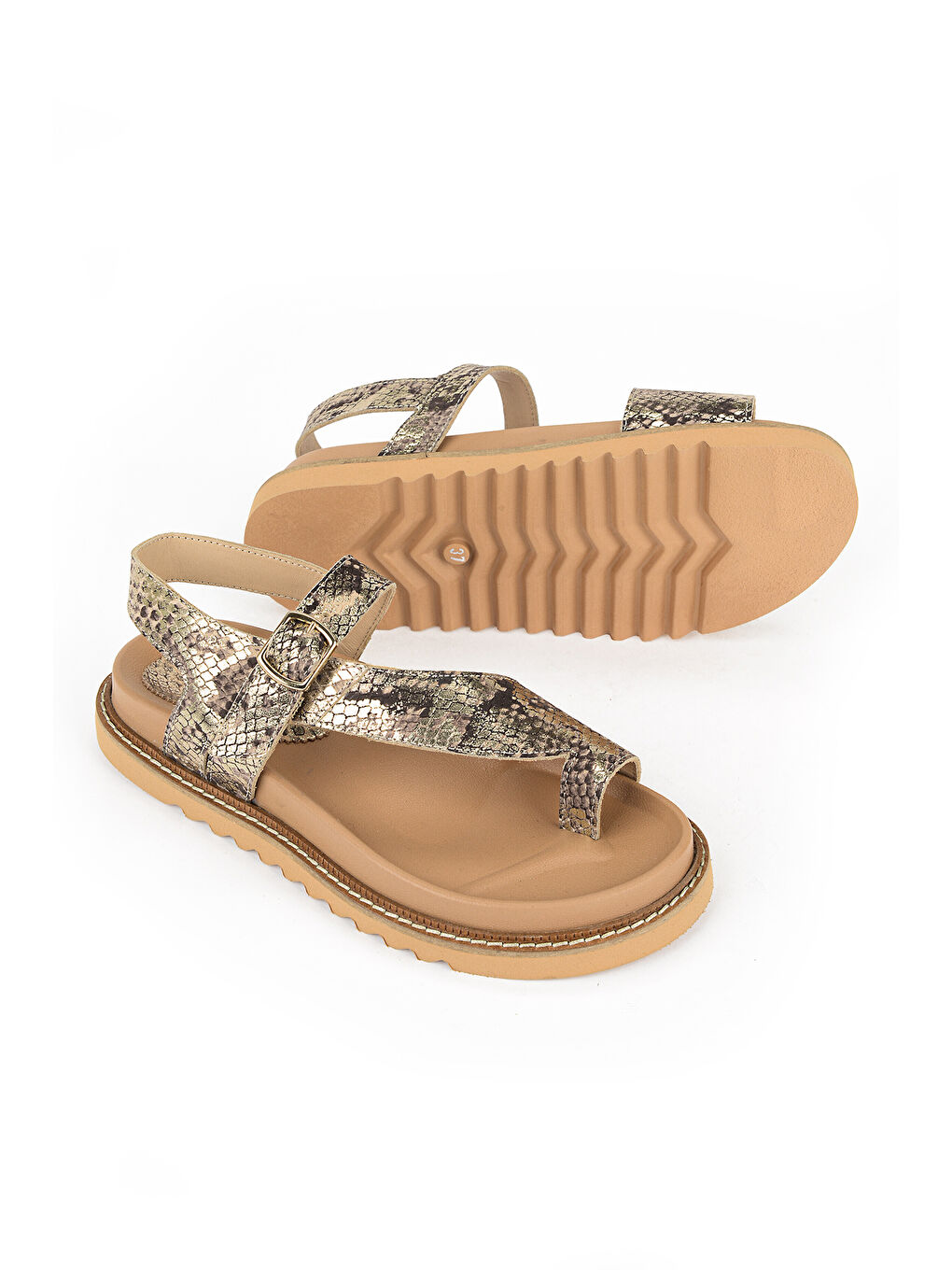 Kadın Hakiki Deri Sandalet 1611050Z8523 Bej-Yılan-3
