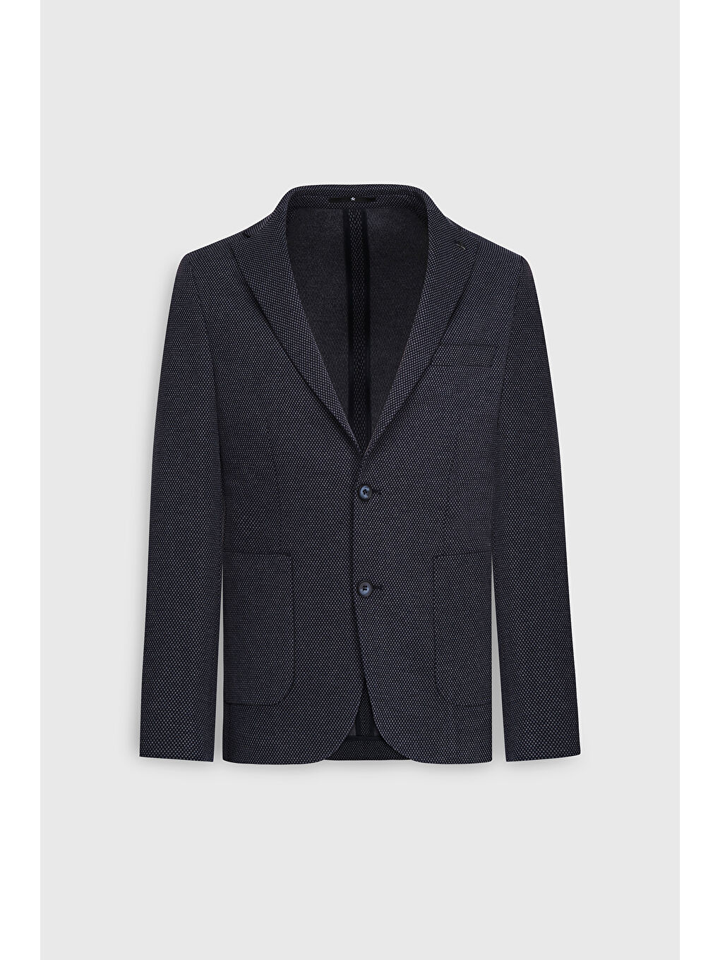 Erkek Lacivert Slim Fit Dar Kesim Mono Yaka Desenli Torba Cepli Ceket-5