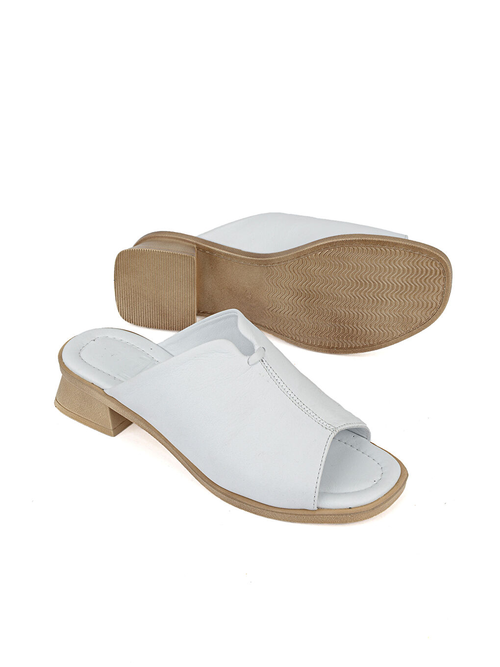 Kadın Hakiki Deri Topuklu Terlik 1611020Z6189 Beyaz-3