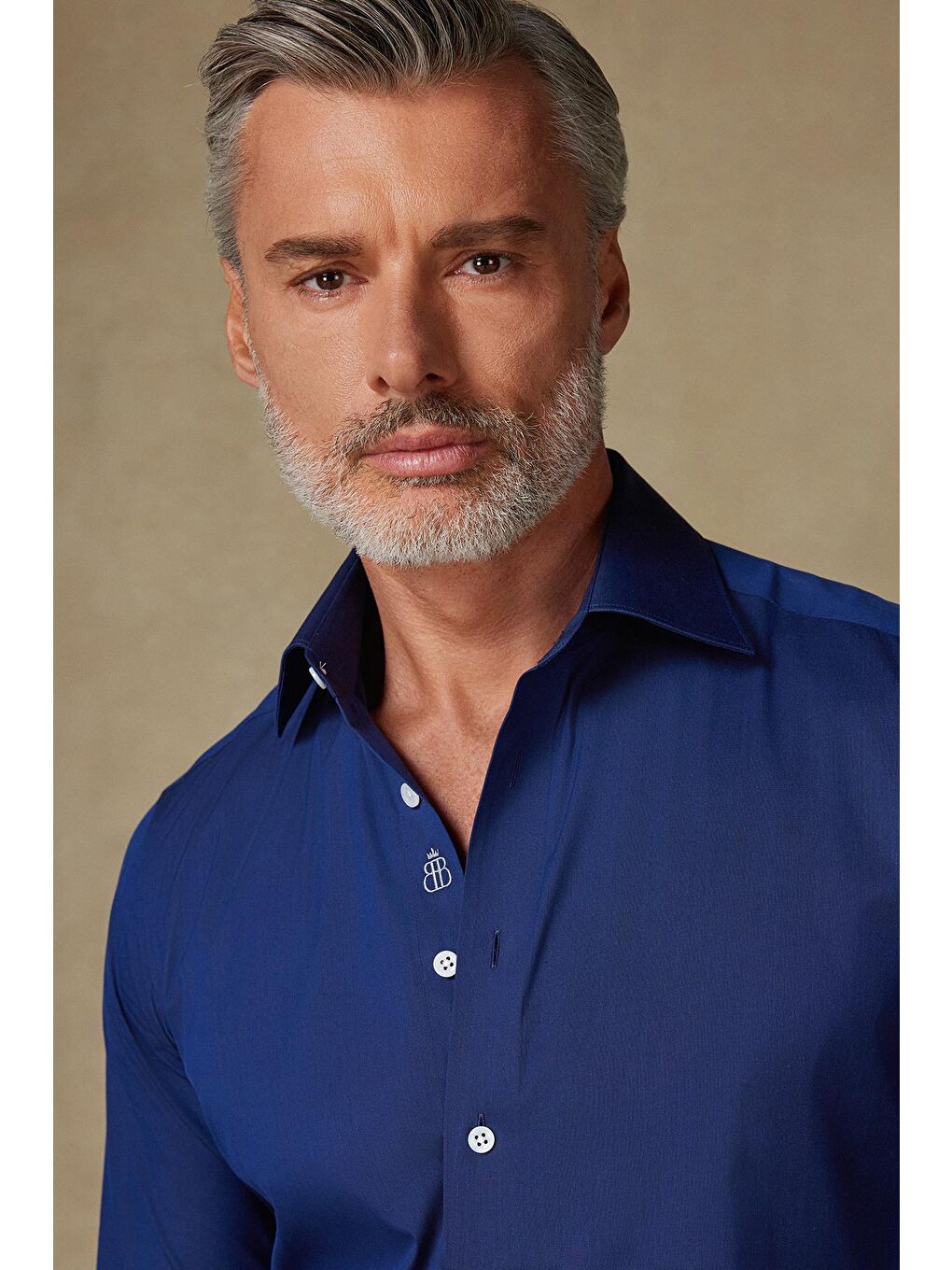 Sartoria Poplin Stretch Pamuk Karışımlı Slim Fit Lacivert İtalyan Yaka Erkek Düz Gömlek-3