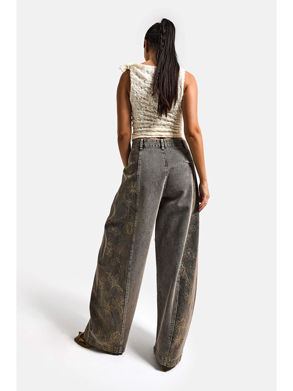 Mavi Kadın Jean Rengi 4s6-16 Süper Baggy Balon Fit Nakış Detaylı Özel Tasarım Denim Jean-5