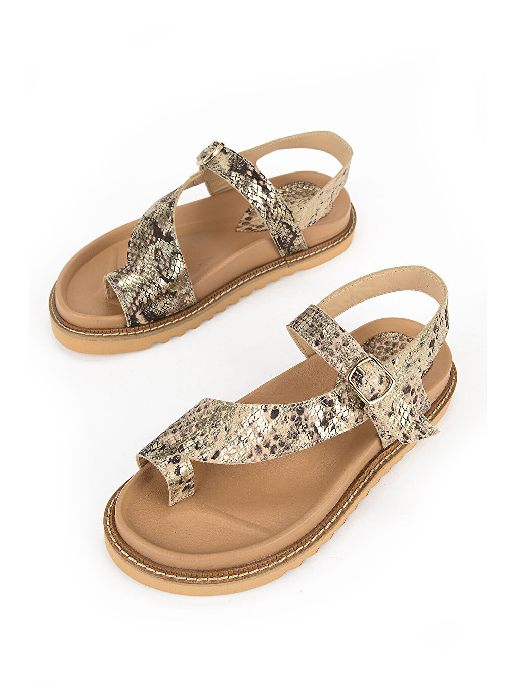 Kadın Hakiki Deri Sandalet 1611050Z8523 Bej-Yılan-4