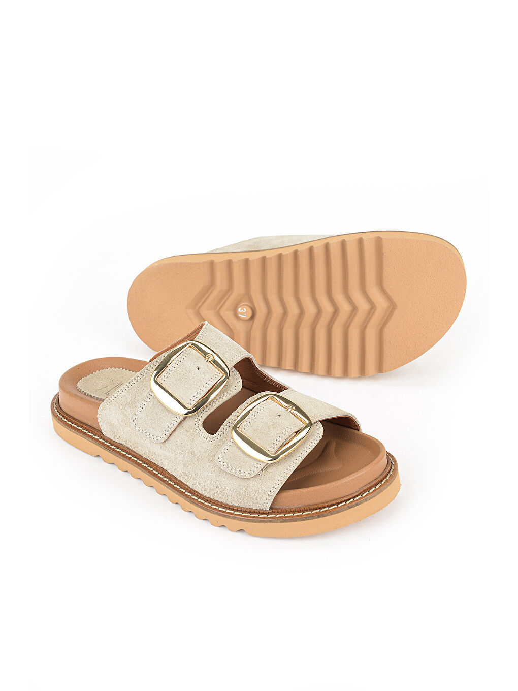 Kadın Hakiki Deri Terlik 1611050Z8526 Gri-3