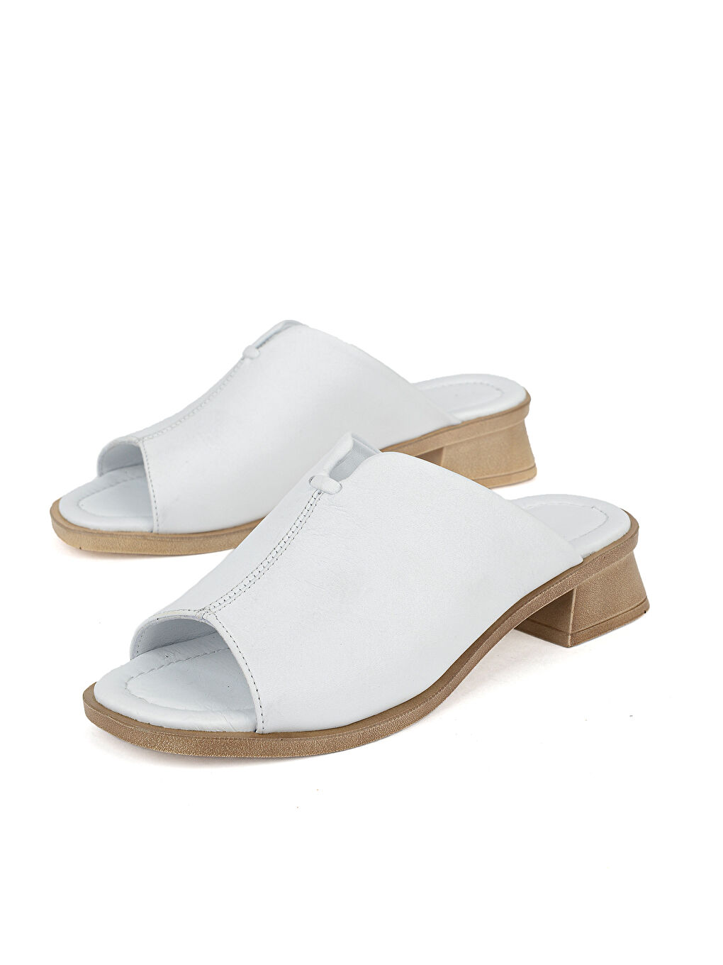 Kadın Hakiki Deri Topuklu Terlik 1611020Z6189 Beyaz-4